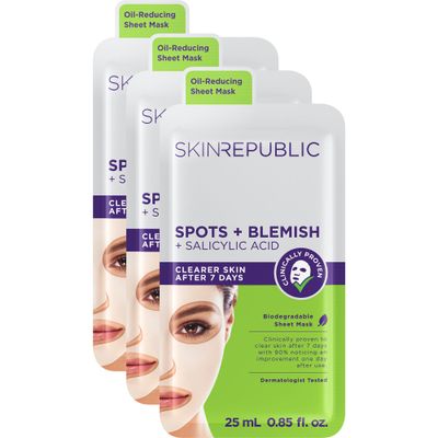 Skin Republic Spots Blemish Sheet Mask. Clinically Proven to Reduce Pimples Skin in 7 Days. Made in Korea. 3 Pack.