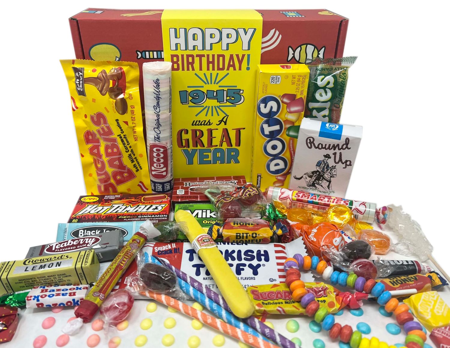 RETRO CANDY YUM 80th Birthday Nostalgic Candy Gift Basket Box Assortment from Childhood Memories for Woman or Man Born 1945 jr