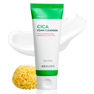 NEUL20S Spicule CICA Foam Cleanser, 3.38 fl oz/100ml Hydrating Korean Face Wash with Centella Asiatica, Hyaluronic Acid &amp; Tea Tree, Gentle Daily Cleanser for All Skin Types