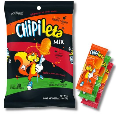 Generic Anahuac Chipileta Mix Paleta Lollipop Candy Orange, Chamoy, and Watermelon (30-Pieces Pack)