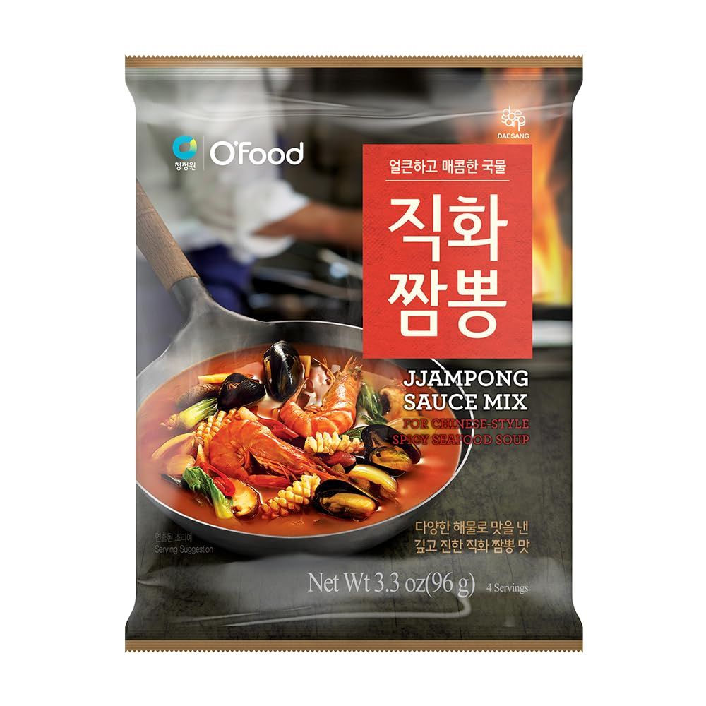 Chung Jung One O&#39;Food Jjampong Seafood Broth Sauce, Korean Chinese Style Spicy Jjambong Flavor Soup Powder, Hot Jjamppong Base, Perfect with Fresh Squid, Shrimp, Clams, Vegetables, Noodles, Rice