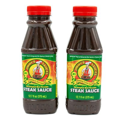 Jimmys Steak Sauce, Versatile Cooking &amp; Grill Sauce, Meat Marinade, BBQ Sauce, Dipping Sauce &amp; More (12.7oz 2 Pack) - Tomato Based w/Worcester Sauce &amp; Secret Spices No MSG, Kosher, Halal Sauce