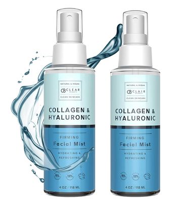 Clear Beauty Hyaluronic Acid &amp; Collagen Face Mist - Dermatologist Tested, Moisturizes &amp; Tones Skin, Anti-Aging, Natural Ingredients, Cruelty-Free Korean Skin Care - All Skin Types - 4 OZ (2 Pack)