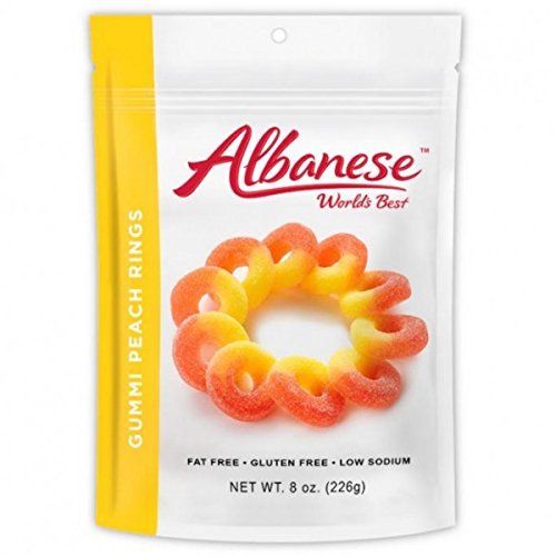 Albanese World&#39;s Best Gummi Peach Rings Resealable Stand Up Pouch 8 oz. (226g) by Albanese Confectionery