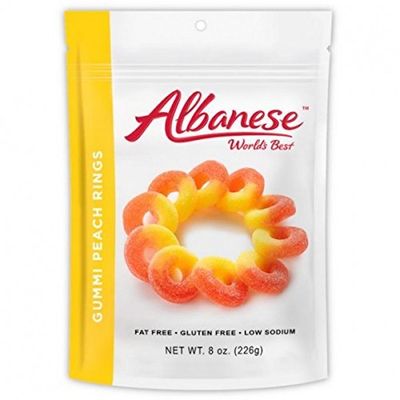 Albanese World&#39;s Best Gummi Peach Rings Resealable Stand Up Pouch 8 oz. (226g) by Albanese Confectionery