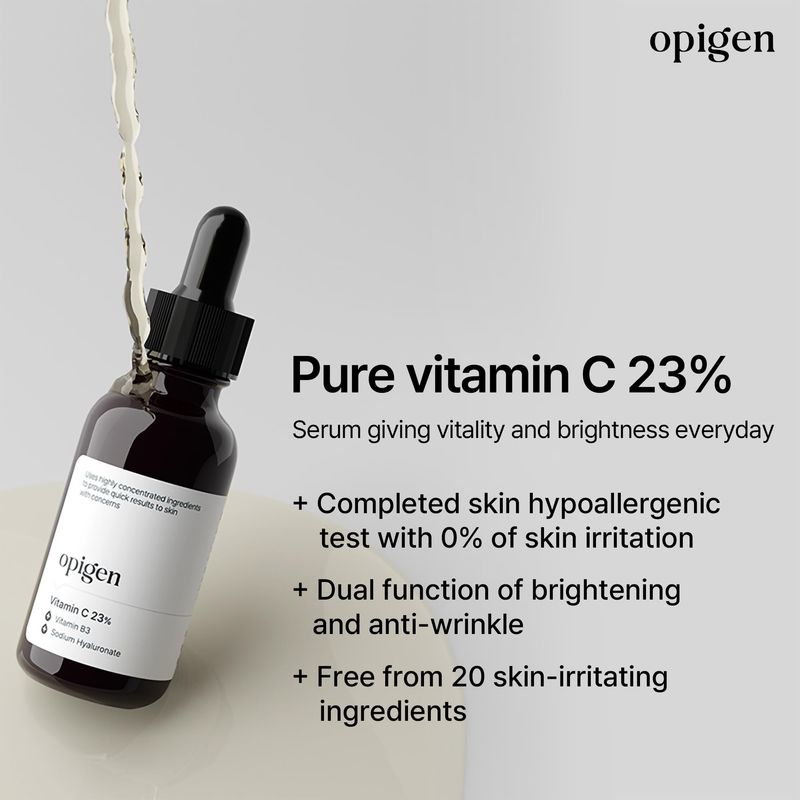 Opigen Vitamin C 23% Serum with Vitamin B3 &amp; Hyaluronic Acid, Hydrating Facial Serum for Fine Lines, Uneven Skin Tone &amp; Dull Skin 1oz Korean Skin Care