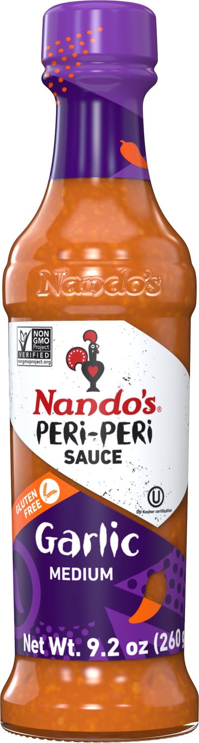 Nandos PERi PERi Garlic Sauce - Spicy Sauces, Seasoning or Marinade for Wings, Meat, Fish or Veg - Non-GMO, No MSG, Gluten Free - 9.2 Oz Garlic