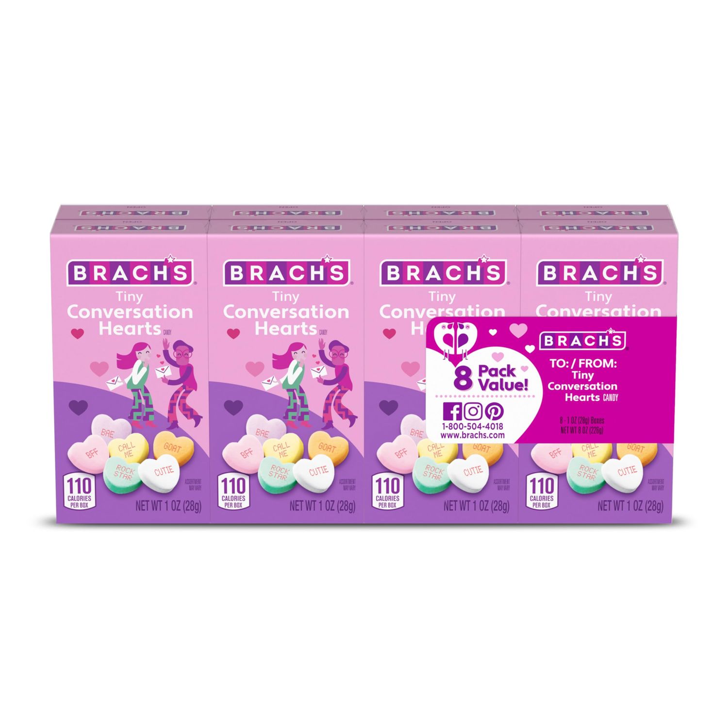 Brachs Tiny Conversation Hearts Value Pack, &quot;To/From&quot; Boxes, Valentine&#39;s Day Candy, 8 individually wrapped packs
