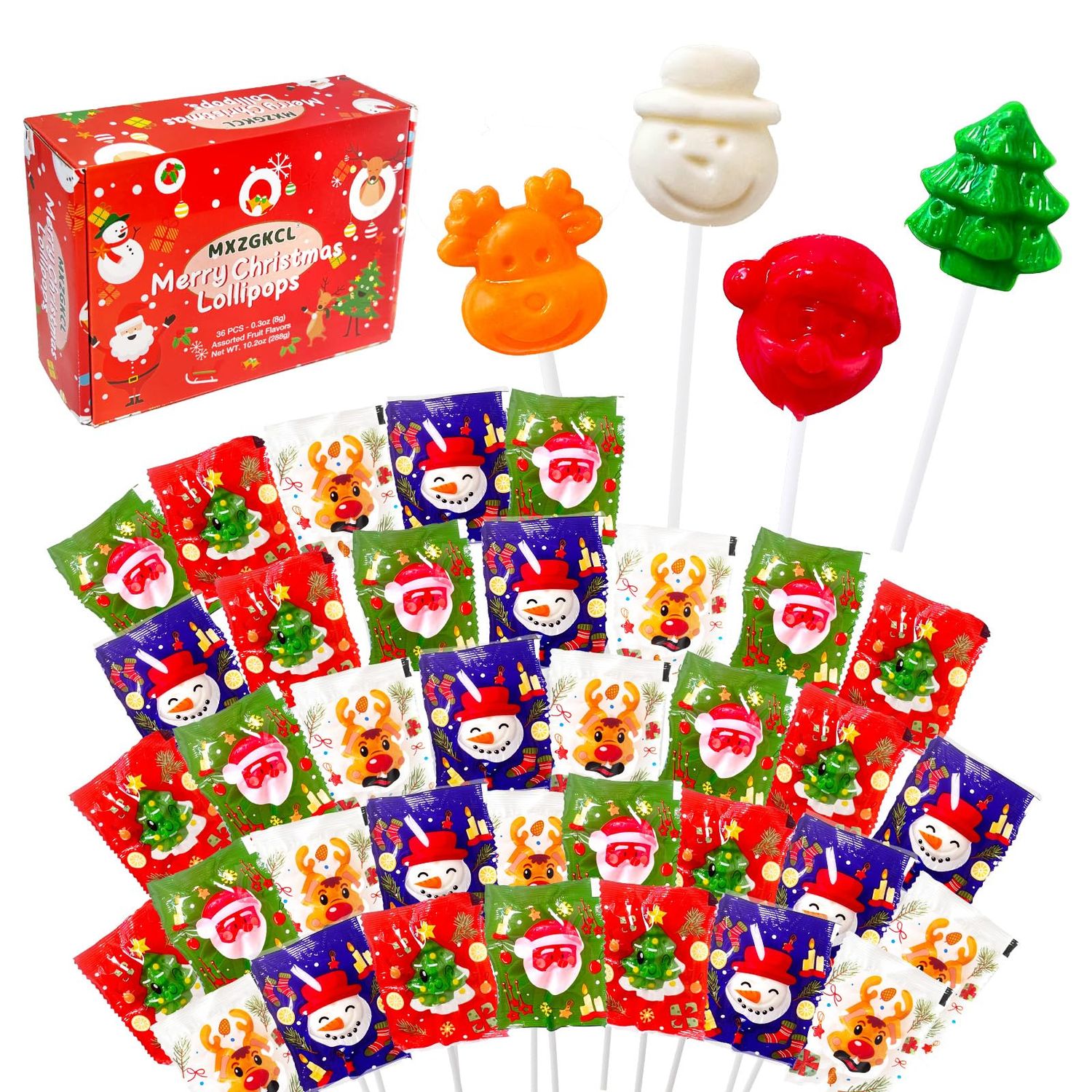 36 Assorted Christmas Lollipops Suckers, Christmas Candy Gift Lollipops Individually Wrapped Bulk, Snowman Candies for Christmas Party Favors or Gift Boxes, Christmas Stocking Stuffers