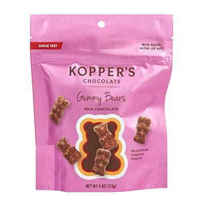 3 Set - Kopper&#39;s Chocolate Milk Chocolate Covered Gummy Bears - No Artificial Colors or Flavors - 4 Oz Pouch