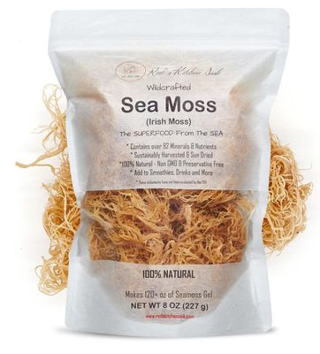Sea Moss Irish Sea Moss Wildcrafted - 100% Natural, Makes 120 oz of Seamoss Gel, from St. Lucia Dr. Sebi - 8oz