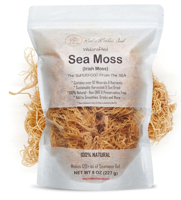 Sea Moss Irish Sea Moss Wildcrafted - 100% Natural, Makes 120 oz of Seamoss Gel, from St. Lucia Dr. Sebi - 8oz