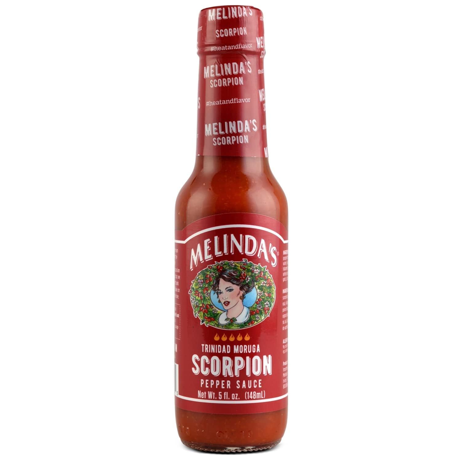 Melindas Scorpion Pepper Hot Sauce - Gourmet Scorpion Hot Sauce - Made with Trinidad Moruga Scorpion Pepper, Carrots, Onion &amp; Lime Juice - Keto, Kosher, Vegan, Gluten Free Hot Sauce - 5oz, 1 Pack