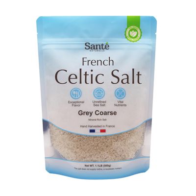 Sante Grey Coarse Sea Salt From the Celtic Sea - 1.1lb (18oz) Unrefined French Sea Salt Organic, Rich in 82 Minerals Salt, 100% Natural &amp; Hand Harvested