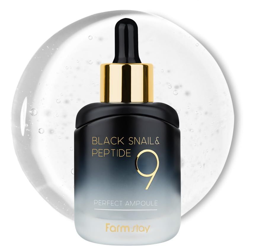 Farmstay Black Snail &amp; Peptide9 Perfect Ampoule, Korean Snail Mucin Serum for Elastic &amp; Glow Skin, Boosting Radiance &amp; Repairing Skin Barrier Serum, for Women &amp; Men, Korean Skin Care, 1.18 Fl. Oz.
