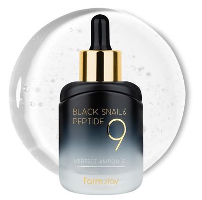 Farmstay Black Snail &amp; Peptide9 Perfect Ampoule, Korean Snail Mucin Serum for Elastic &amp; Glow Skin, Boosting Radiance &amp; Repairing Skin Barrier Serum, for Women &amp; Men, Korean Skin Care, 1.18 Fl. Oz.