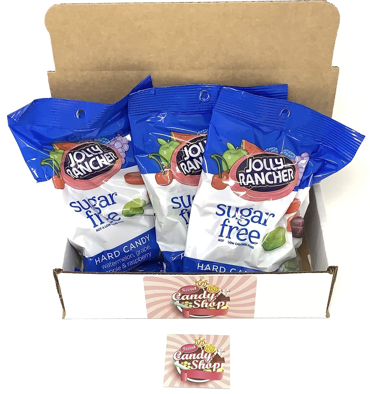 SECRET CANDY SHOP Jolly Rancher Sugar Free Hard Candy 3.6oz Bag (Pack of 3) Free Magnet