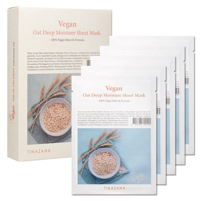 TINAZANA Vegan Oat Deep Moisture Mask - 0.84Oz (25ml) - Soothing, Hydrating, Sensitive Skin Formula with Rice &amp; Oatmeal Extract, Green EWG, Microfiber Sheet