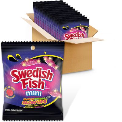 SWEDISH FISH Mini Glow Ups Strawberry-Watermelon Soft &amp; Chewy Candy, 12-3.08 oz Bags
