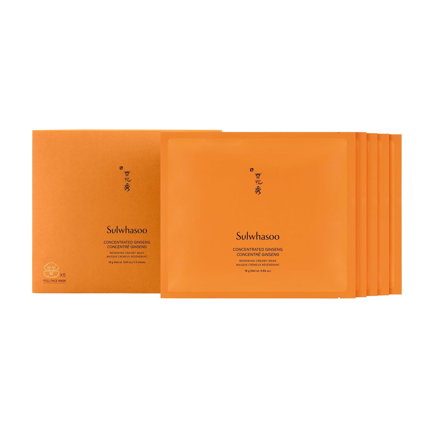 Sulwhasoo Concentrated Ginseng Renewing Sheet Mask - Korean Anti-Aging Skincare, Visibly Improves Wrinkles and Firmness, Nourishes, Hydrates &amp; Soothes, Ginseng, Peptides &amp; Squalene