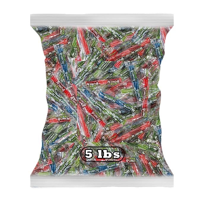 Sour Punch Twists 3 Inch Individually Wrapped Candy Bulk 5 lb Bag Blue Raspberry, Cherry, Strawberry &amp; Apple