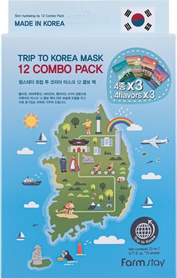 FARMSTAY Trip To Korea Facial Mask Sheet 12 Combo Pack Korean Skincare Mask Combo, Hypoallergenic,Moisturizing,Nourishing,Vitalizing, Refreshing0.77 fl.oz.12 ea