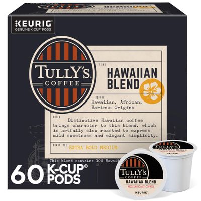 Tully&#39;s Coffee Hawaiian Blend, Keurig Single Serve K-Cup Pods, Medium Roast, 60 Count, (6 Packs of 10)