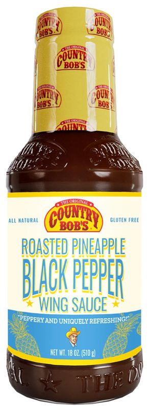 Country Bob&#39;s Roasted Pineapple &amp; Black Pepper Wing Sauce - Sweet &amp; Peppery, Made with Premium Ingredients, Ideal for Wings, 18oz