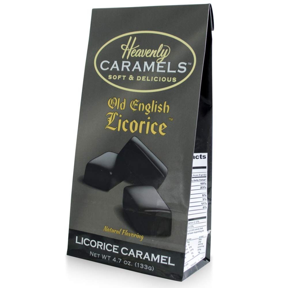 J Morgan Confections Heavenly Caramel Licorice Flavor 4.7 oz Bag, 4-Pack Gourmet Soft and Chewy Butter Caramel Candies Hand-Crafted Golden Treats