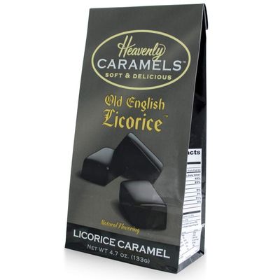 J Morgan Confections Heavenly Caramel Licorice Flavor 4.7 oz Bag, 4-Pack Gourmet Soft and Chewy Butter Caramel Candies Hand-Crafted Golden Treats
