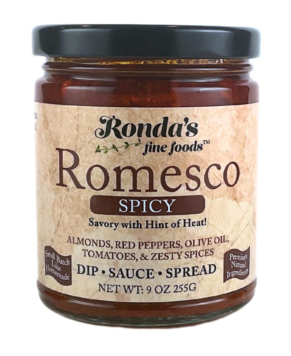Spicy Romesco Dip, Spread, Sauce - Small-Batch with Almonds, Olive Oil, Red Peppers - Red Sauce for Meat, Veggies, &amp; Chicken by Rondas Fine Foods