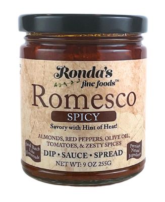 Spicy Romesco Dip, Spread, Sauce - Small-Batch with Almonds, Olive Oil, Red Peppers - Red Sauce for Meat, Veggies, &amp; Chicken by Rondas Fine Foods