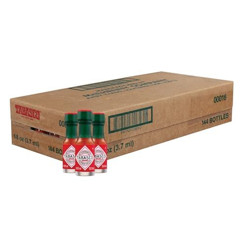 TABASCO Brand Original Red Pepper Sauce, Medium Hot Sauce, Mini Glass Bottles, Classic Flavor, Perfect for Travel &amp; Gifts, Great for Dips, Tacos, Oysters &amp; More, 1/8 Oz Mini Bottles (Pack of 144)