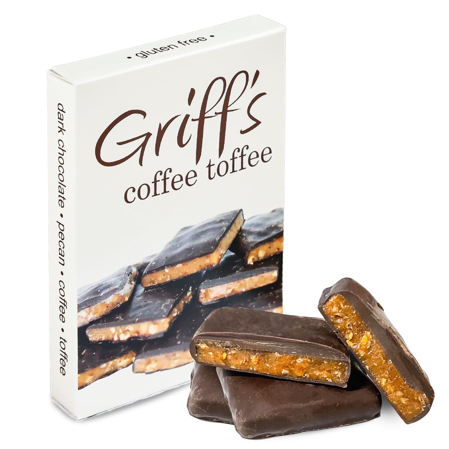 Griff's Coffee Toffee, Dark Chocolate Covered Coffee Toffee Squares, Traditional English Toffee, Gluten Free, Family Owned (2 Ounce, Pack of 1)