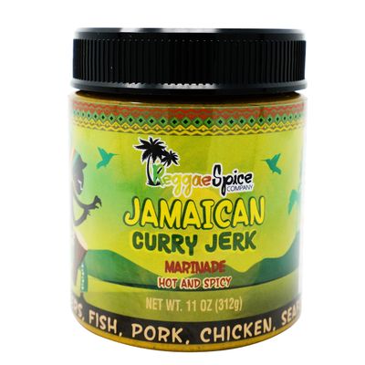 REGGAE SPICE Jamaican Curry Jerk Seasoning Authentic Wet Rub Marinade Sauce - Perfect for Beef, Pork, Chicken, Seafood, and Vegetables - 11 OZ, Hot and Spicy