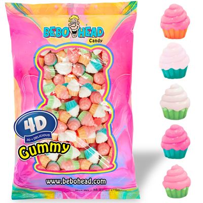 Cupcakes 4D Gummy Candy, 4D Gummies, 4D Gummies Fruit Flavor, 2.2 lb Bag, Cool Bag Design Perfect for Halloween and All Occasion (Cupcakes)