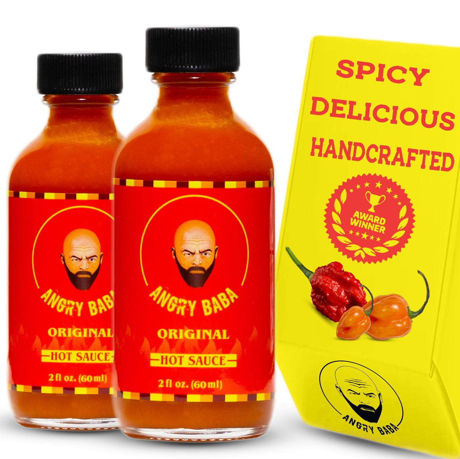 Carolina Reaper &amp; Habanero Hot Sauce by Angry Baba Sweet and Spicy &quot;Swicy&quot; Sauce Best Wing Sauce Flavorful Versatile Small Batch Hand-Crafted Vegan Gluten Free Buildable Heat 2 Pack 4 Ounces Total