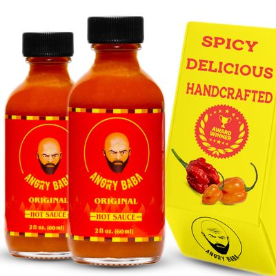 Carolina Reaper &amp; Habanero Hot Sauce by Angry Baba Sweet and Spicy &quot;Swicy&quot; Sauce Best Wing Sauce Flavorful Versatile Small Batch Hand-Crafted Vegan Gluten Free Buildable Heat 2 Pack 4 Ounces Total