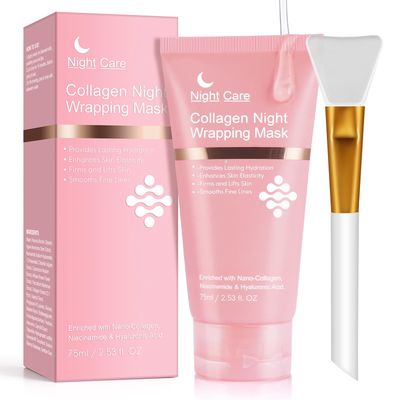 Collagen Night Wrapping Mask,Collagen Peel Off Mask,Overnight Collagen Face Mask,Hydrating Care,Enhances Skin Elasticity,Firms Skin,2.54 fl.oz Brush Included