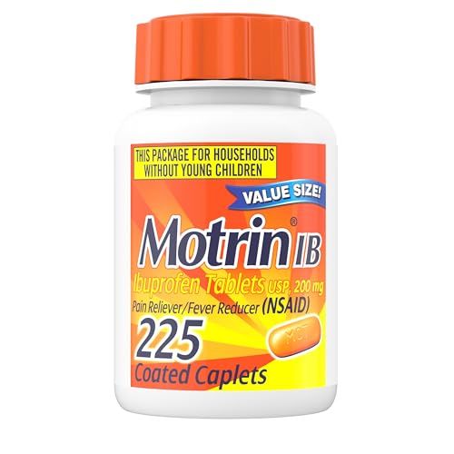 Motrin IB Ibuprofen 200mg Tablets, Ibuprofen Pain &amp; Fever Reliever for Headache, Backache, Muscular Aches, Menstrual Pain &amp; Minor Arthritis Pain, Over-The-Counter NSAID Medicine, 225 ct