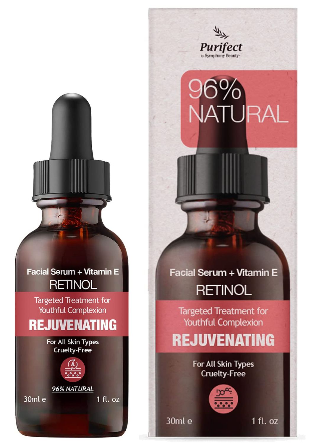 96% NATURAL RETINOL Facial Serum for Anti Aging Skin Care Targets Wrinkles Dark Spots Acne with Vitamin A E Arginine 30ml 1fl oz - Non-Greasy and Fast Absorbing Formula PURIFECT MADE IN USA