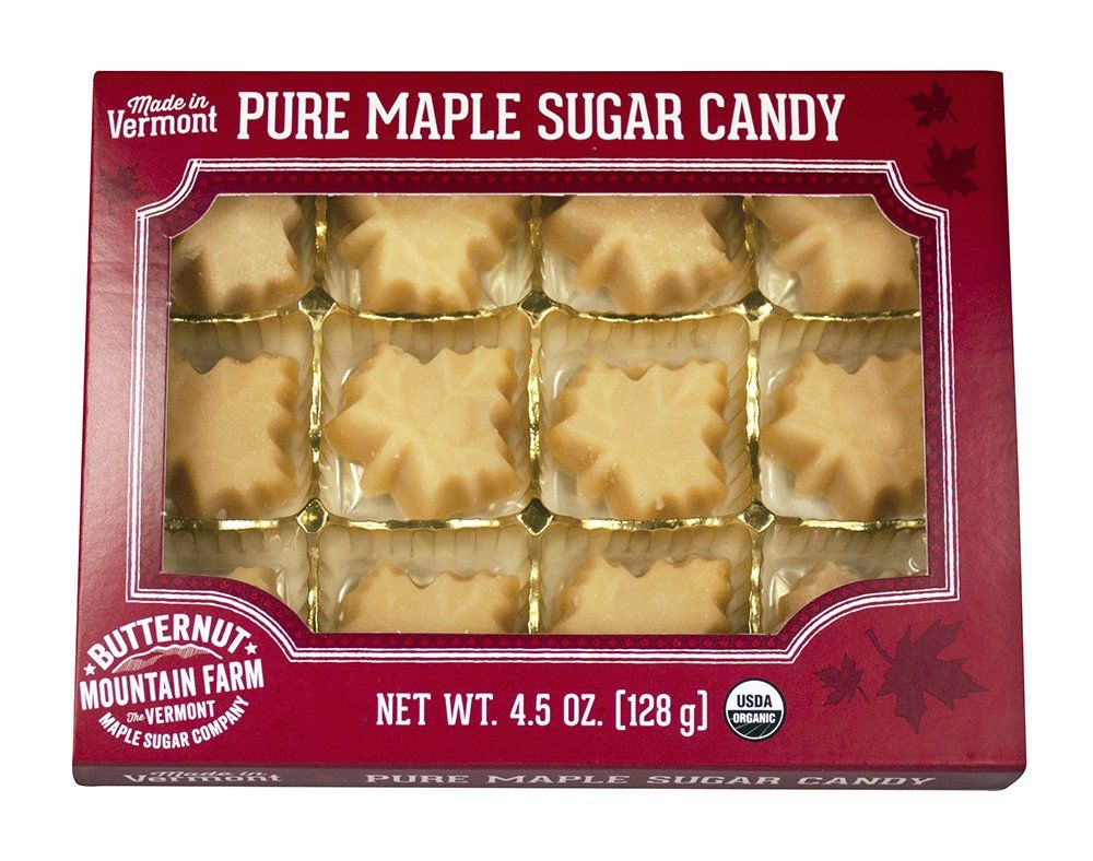 Butternut Mountain Farm 100% Pure Organic Maple Sugar Candy From Vermont, All Natural, 12 Leaf Candies, 4.5 oz Box