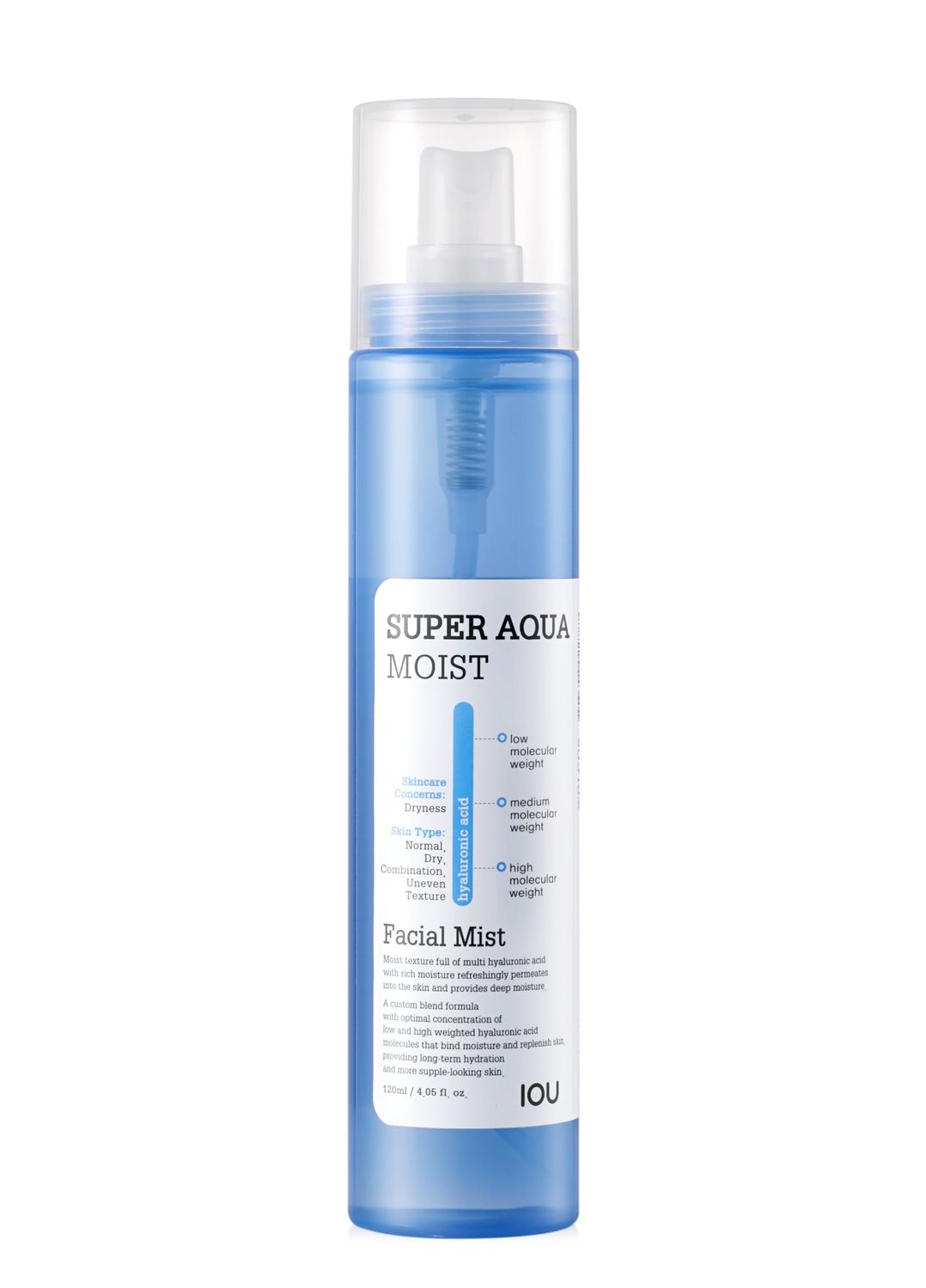 WELCOS IOU Super Aqua Moist Mist Intensive Moisturizing Mist for Instant Hydration Soothing &amp; Nourishing with Hyaluronic Acid Hydrating Bomb Korean Skin Care 120ml / 4.05 Fl. oz