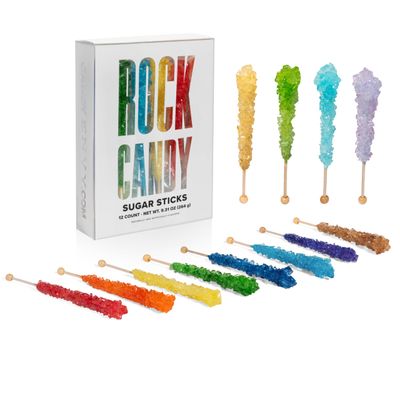 Candy Envy - Assorted Rock Candy Sugar Sticks - 12 Indiv. Wrapped - Assorted Colors