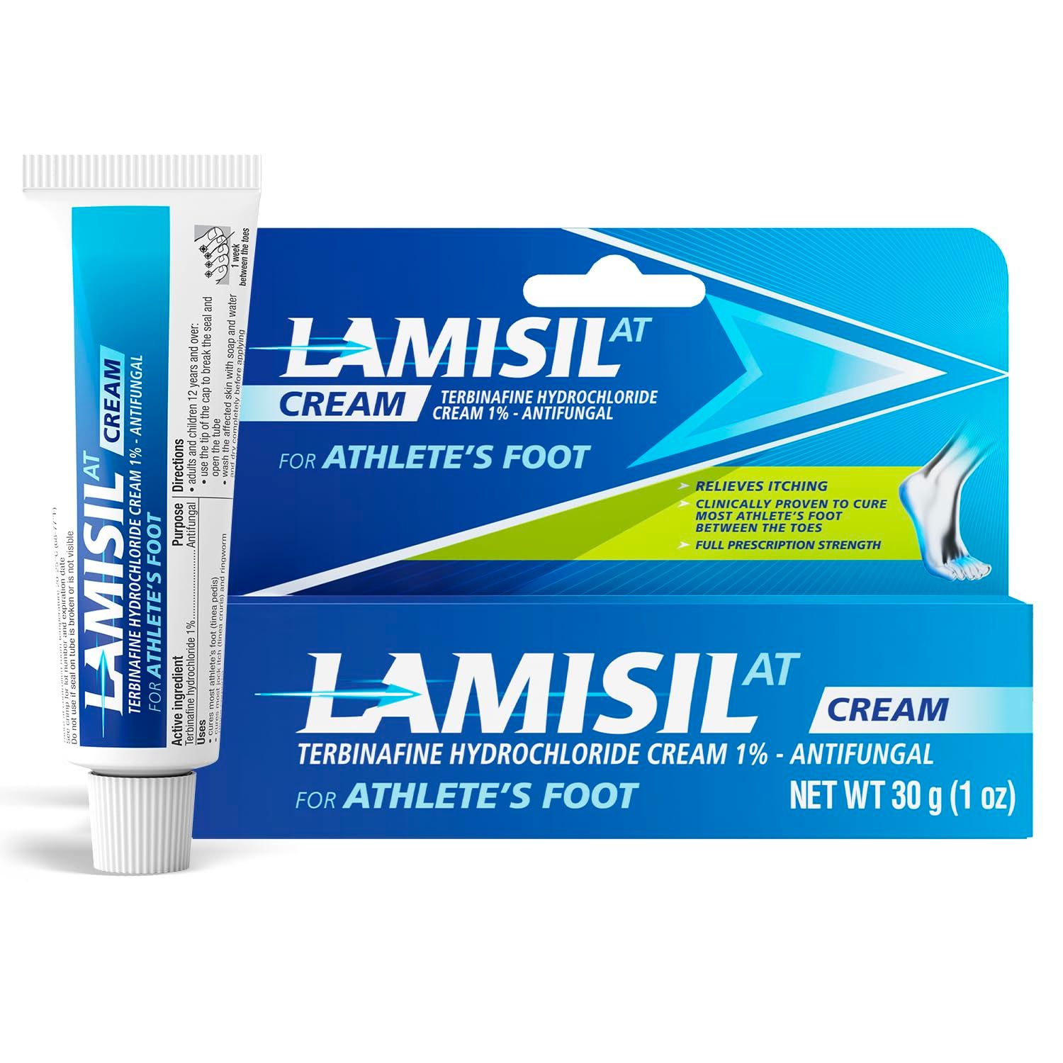 Lamisil Athlete&#39;s Foot Cream, 1 Week Treatment, Prescription Strength Terbinafine Hydrochloride, Fast Symptom Relief, Cures Most Athlete&#39;s Foot, 30 g (1 oz)