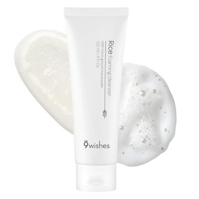 9 wishes Rice Foaming Cleanser (4 Fl. Oz.) - Gentle Facial Cleanser for Sebum Control and Blackhead Removal with Rice Water and Plant-Based Ingredients for a Radiant Complexion