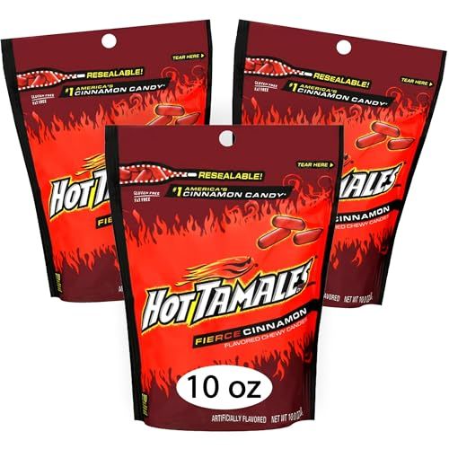 Hot Tamales Cinnamon Chewy Candy Pack of 3 Bags - 10 oz Each - Candy Bulk Spicy Hot Tamales Cinnamon Chewy Red Candy