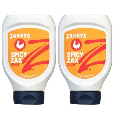 Zaxbys Spicy Zax Sauce - Hot Sauce, BBQ Sauce, Wing Sauce, Dipping Sauce for Chicken Wings, Burgers, Barbecues, Fry Sauce, Spicy Special Sauce, Secret Recipe - 16 fl oz (Pack of 2)