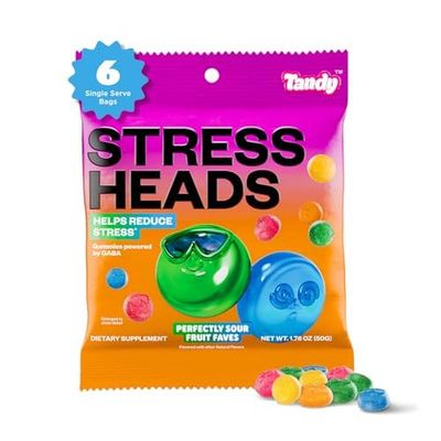 Tandy Stress Heads GABA Amino Acids Gummies I Perfectly Sour Fruit Faves Flavor Gummies Helps Support Stress Relief I Gluten-Free Fast-Acting Dietary Supplement Gummy I 6-Pack