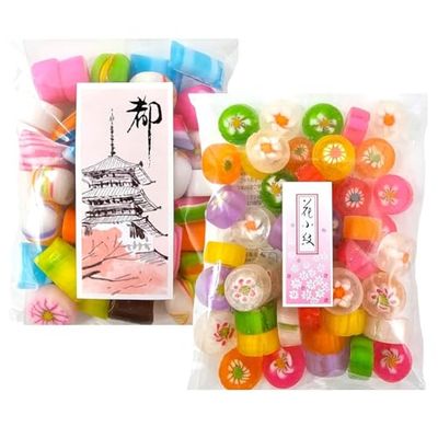 (Variety 2 packs) Japanese Handmade Taiki Hana Komon, Japanese Taiki Miyako Traditional Hard Rock Candy, 5.28oz each (Total: 10.56oz)